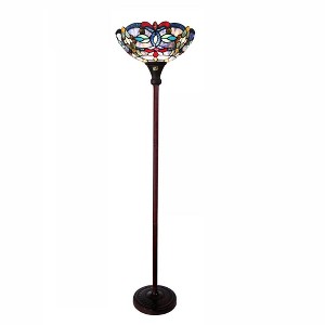 HomeStock VIVIAN Tiffany-Style Victorian Stained Glass Torchiere Floor Lamp 69" Height - 1 of 3