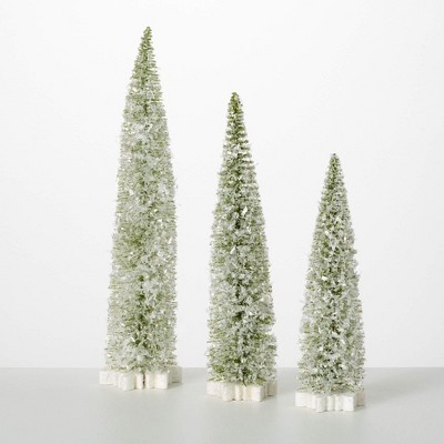 13"H  16"H & 19"H Sullivans Christmas Frosted Bottlebrush Trees Set of 3  Green-White