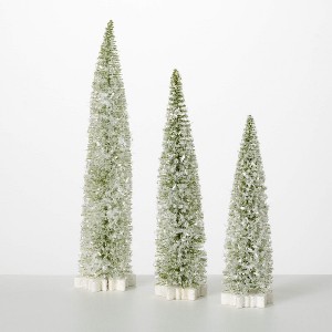13"H  16"H & 19"H Sullivans Christmas Frosted Bottlebrush Trees Set of 3  Green-White - 1 of 4