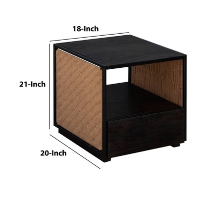 Cottage Charm Acacia Wood & Woven Jute Nightstand - Brown/Black