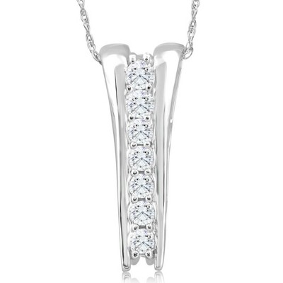 Pompeii3 1/2Ct Round-Cut Natural Diamond Pendant 10k White Gold 18" Necklace 1" Tall