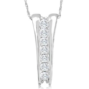 Pompeii3 1/2Ct Round-Cut Natural Diamond Pendant 10k White Gold 18" Necklace 1" Tall - 1 of 4