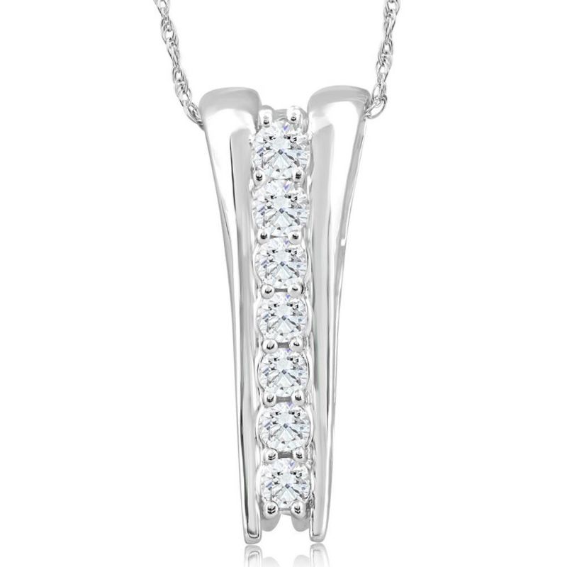 Pompeii3 1/2Ct Round-Cut Natural Diamond Pendant 10k White Gold 18" Necklace 1" Tall, 1 of 5