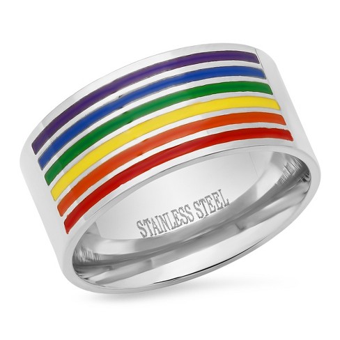 Steeltime Stainless steel rainbow enamel band ring. Size 9-12 - image 1 of 3