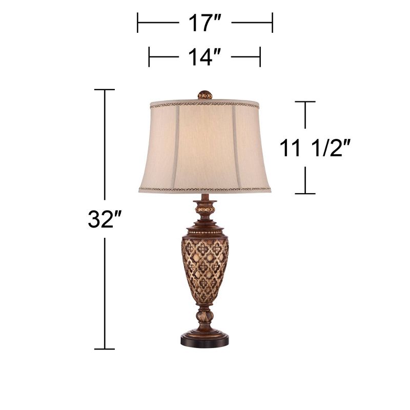 Barnes and Ivy Nicole Traditional Table Lamp 32" Tall Light Bronze with USB Cord Dimmer Bell Shade for Bedroom Living Room Bedside Nightstand Office, 4 of 8