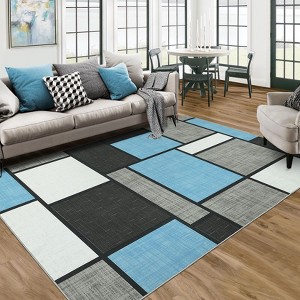Large Geometric Machine Washable Rug with Rubber Backing for Living Room Modern Non-Slip Area Rug Easy-Cleaning Floor Carpet for Bedroom Dining Room - 1 of 4