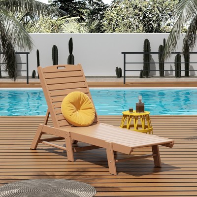 Teak Poly Adjustable Outdoor Patio Reclining Chaise Lounge Chair