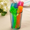 Juvale 144 Pieces Plastic Silverware Cutlery Utensils Set with Forks, Knives, Spoons for Kids Birthday Party Supplies, Neon - 4 of 4