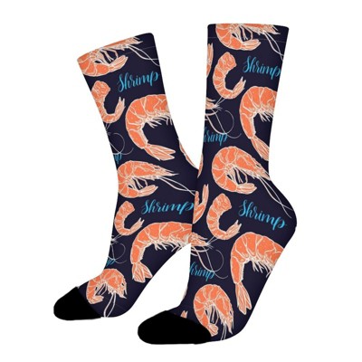 Cute Cooked Shrimps Women Printed Crew Socks Funny Funky Socks Soft Polyester Novelty Gifts for Artists Men