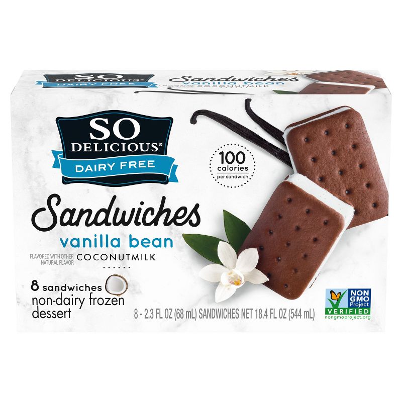 So Delicious Dairy Free Vanilla Bean Coconut Milk Frozen Dessert Sandwich - 8ct, 1 of 8