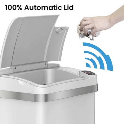 White Stainless Steel Touchless Sensor Kitchen Trash Can