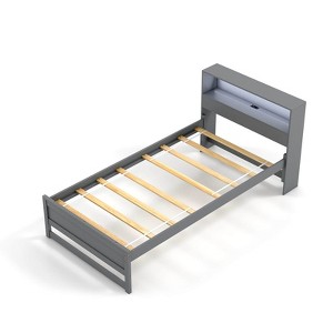 Infans Twin Size Wooden Bed Frame w/ Charging Station & LED Light Storage Headboard - 1 of 4