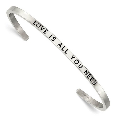 Black Bow Jewelry 3mm Stainless Steel Enamel Crystal LOVE IS ALL YOU NEED Cuff Bracelet - image 1 of 4