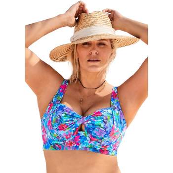 Swimsuits for All Women's Plus Size Bra Sized Twist Front Longline Underwire Bikini Top