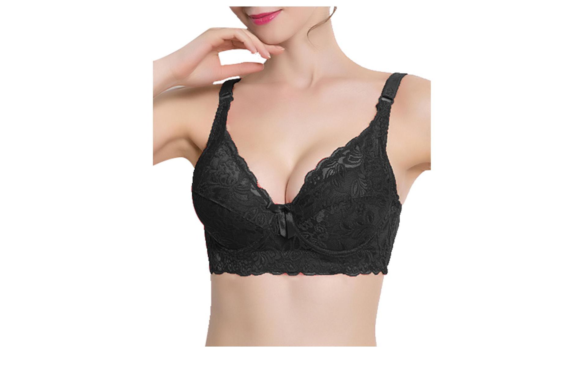 Allegra K Women's Full Cup Breathable Comfort Floral Lace Non-Padded Underwired Bra 36/80 Fit 34B Black