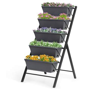 Tangkula Outdoor 5-Tier Planter 4 FT Vertical Elevated Raised Garden Bed Planter Box Kit for Backyard Patio
