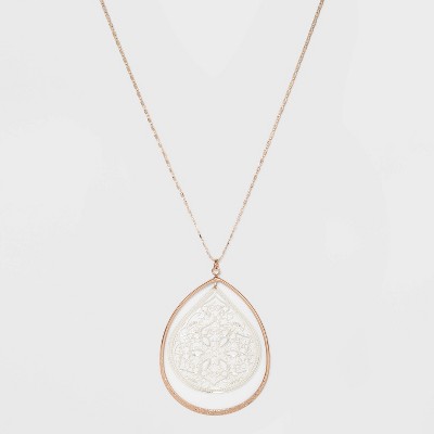 Filigree and Textured Drop Pendant Necklace - A New Day™ Silver/Gold