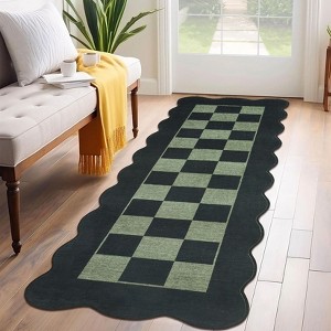Modern Checkered Bordered Area Rug Machine Washable Rug - 1 of 4