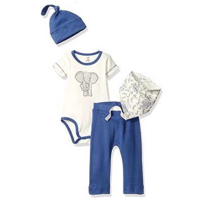 Touched by Nature Baby Boy Organic Cotton Layette Set 4-Piece, Elephant