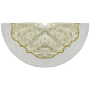 Northlight 48-Inch Gold Poinsettia Glitter Christmas Tree Skirt with a Velvet Border - 1 of 2