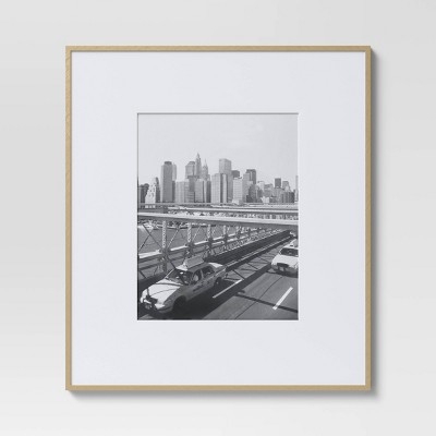 19.4" x 22.4" Matted to 11" x 14" Thin Gallery Oversized Image Frame Brass - Threshold™: Modern Metal Wall Decor