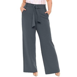 Coolmee Women's Wide Leg Lounge Pants Lightweight High Rise Adjustable Tie Knot Loose Trousers with Pockets - 1 of 3