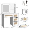 Vanity Desk with Mirror and Lights, Rattan Makeup Vanity Desk w/4 Drawers and 3 Tiers of Open Shelves,Boho Vanity Table w/Large Storage Space,White - 3 of 4