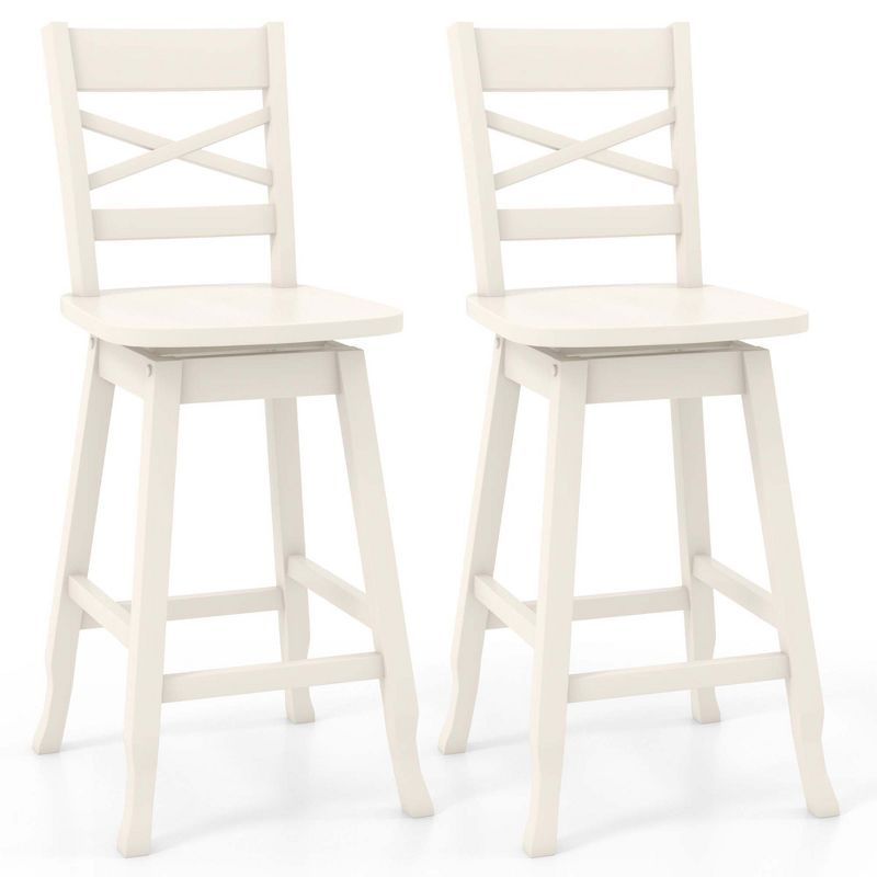 Costway 2 PCS 24"/30" Counter/Bar Height Stool Rubber Wood Swivel Bar Stool with Inclined Backrest White, 1 of 9