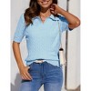 BLUEMING Elegant Women's V Neck Lapel Short Sleeve Cable Knit Sweater Top Breathable Pullover Casual V Neck Tee - 4 of 4
