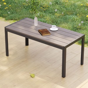 Sonkuki Patio Rectangular Coffee Table, Wood Grain Top Modern Industrial Style w/Metal Frame - 1 of 4