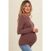 PinkBlush Brown Ribbed Scoop Neck Long Sleeve Maternity Top - 3 of 4