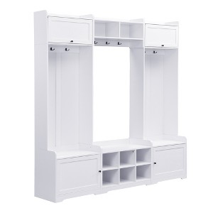 Dexmalle Modern 7 Coat Hooks Hall Tree with Shoe Storage and Adjustable Shelf,White - 1 of 4
