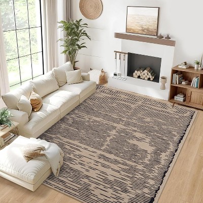 Rugs for Living Room Washable Modern Stripe Carpet Non Slip Soft Rubber Backed Rug,Low Pile Area Rug for Bedroom Office DiningRoom