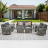 Buenhomino 9-Piece Outdoor Patio Set – PE Wicker Sofa, 4 Swivel Chairs, 2 Ottomans & 2 Tables, All-Weather Conversation Set with Cushions - 2 of 4