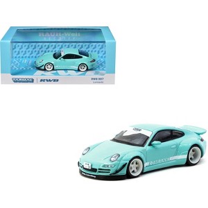 RWB 997 "Lomianki" Light Blue with White Stripes "Hobby64" Series 1/64 Diecast Model Car by Tarmac Works - 1 of 4