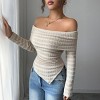 Coolmee Women's Long Sleeve Tops Off Shoulder Top Asymmetrical Hem Slim Fit Blouse Going Out Top - 3 of 4