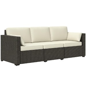 Outsunny Wicker Patio Couch, PE Rattan 3-Seat Sofa, Outdoor Furniture with Deep Seating, Cushions, Steel Frame - 1 of 4