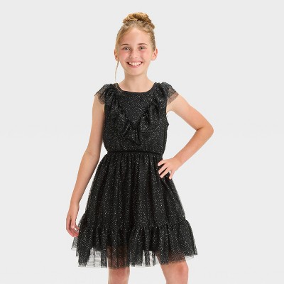 Image of Girls' Short Sleeve Halloween Tiered Tulle Dress - Cat & Jack™ Black M