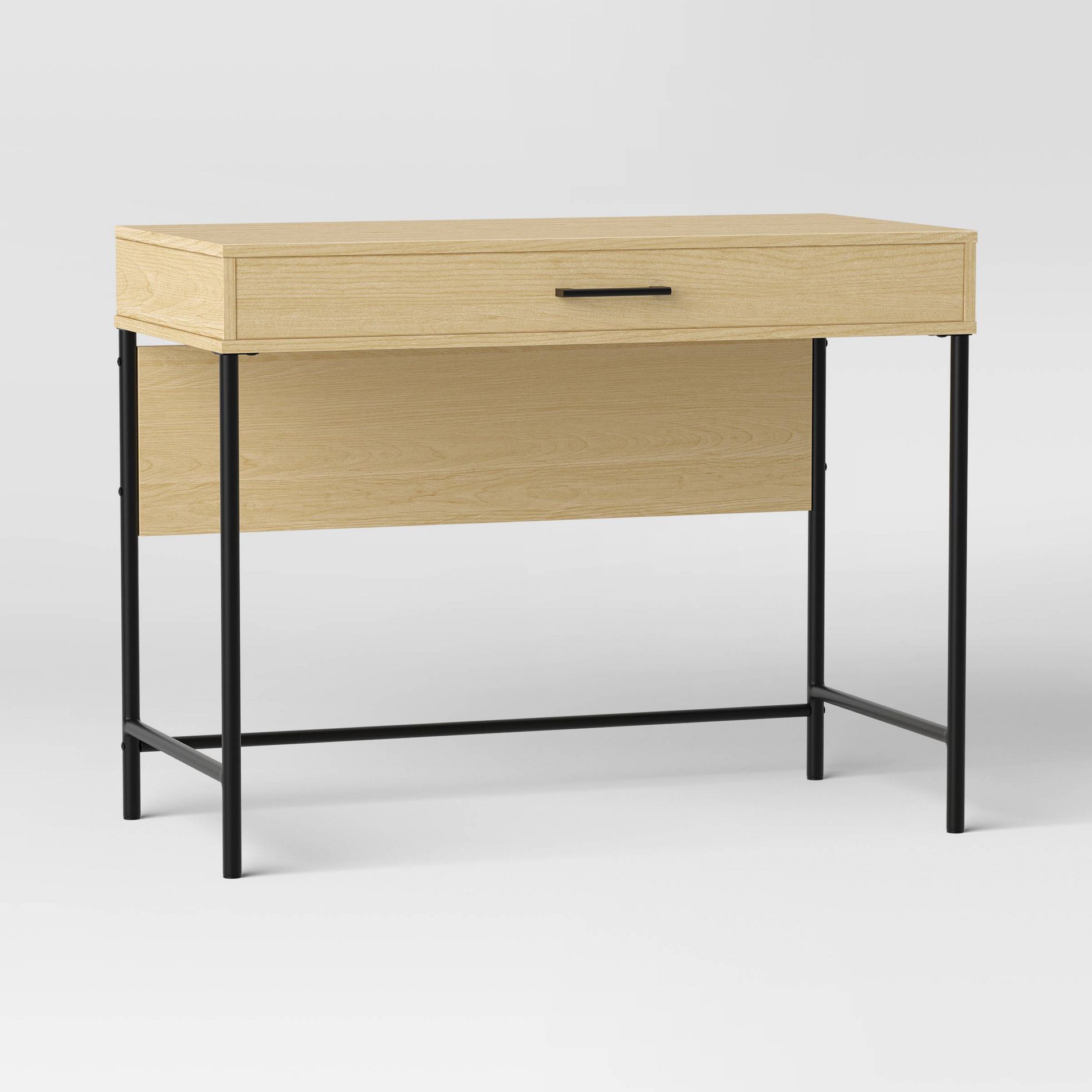 Mixed Material Wood and Metal Dorm Writing Desk Natural with Storage Drawer - Room Essentials™