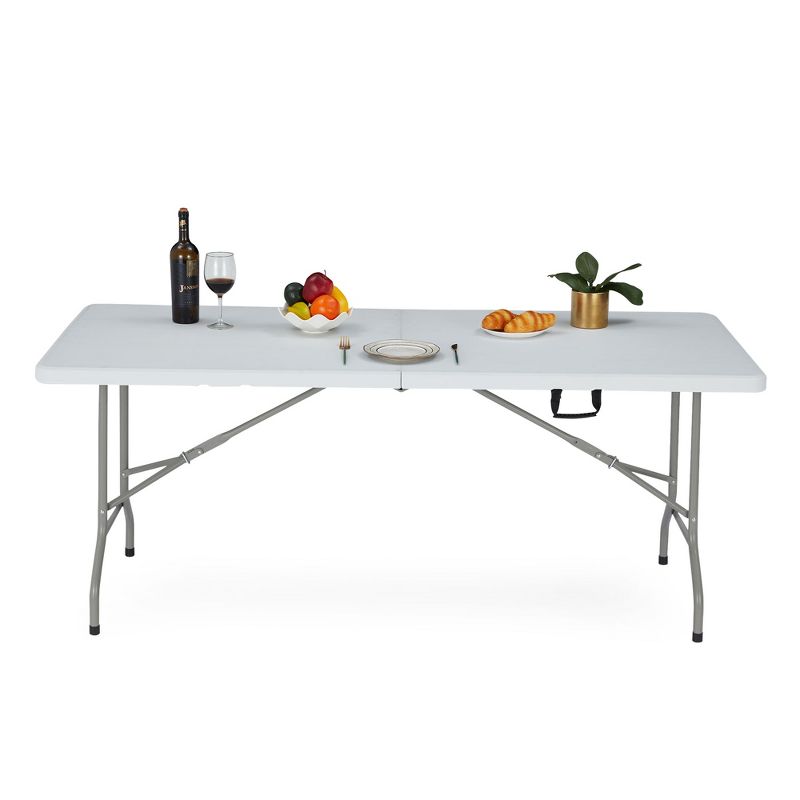 JOMEED UP041 6 Foot Long Portable Plastic Folding Multipurpose Utility Picnic Table with Powder Coated Steel Legs and Built In Carry Handle, White, 3 of 7