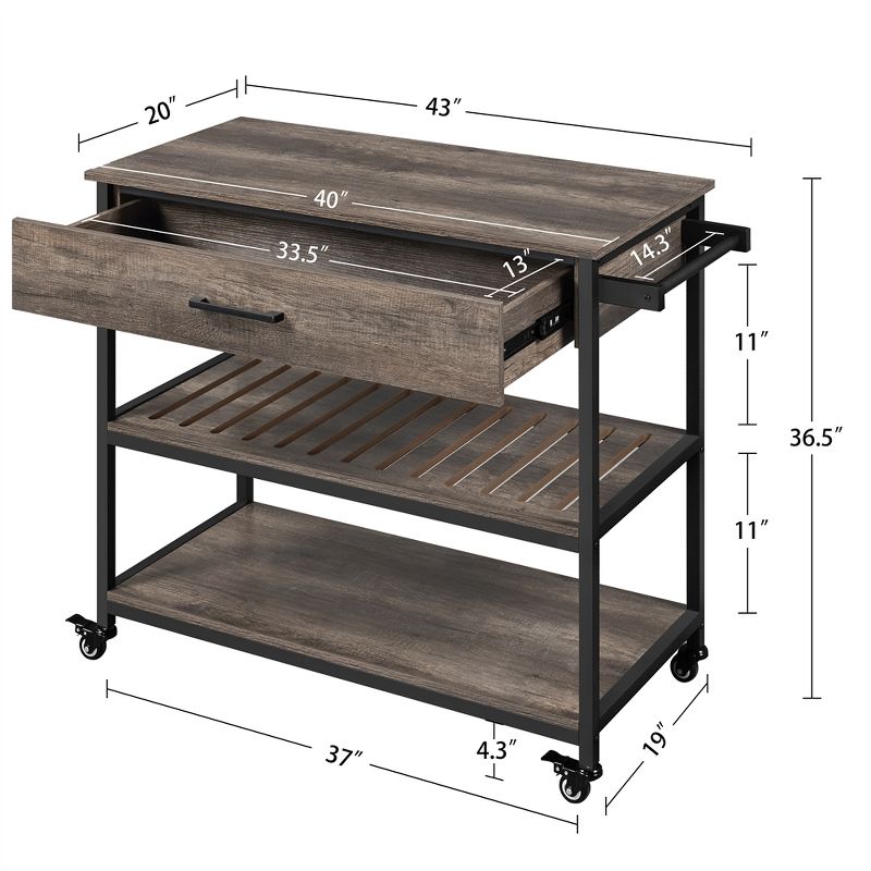 Yaheetech 3-Tier Rolling Kitchen Island Utility Kitchen Cart with Storage Drawer & Shelves, 3 of 9