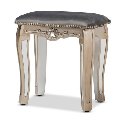 Elgin Brushed Wood and Mirrored Glass Stool Silver/Mirror - Baxton Studio