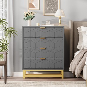 4 Drawer Dresser for Bedroom, Wood Chest of Drawers, Modern Dressers with Gold Metal Handles for Living Room, Hallway, Entryway - 1 of 4