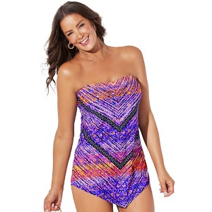 Swimsuits for All Women's Plus Size Longer Length Scarf Bandeau Tankini Top - 1 of 4