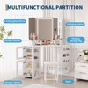 Corner Vanity Desk and Stool, Corner Makeup Vanity with LED Lighted Mirror Charging Station and Cabinet for Bedroom - 2 of 4