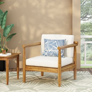 Acacia Wood Outdoor Club Chair with Water-Resistant Cushion, Slat Design Patio Lounge Chair-3irtyhousy - 1 of 4