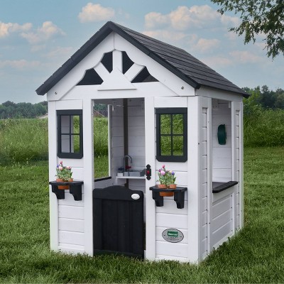 Sweetwater White Cedar Outdoor Playhouse with Black Trim