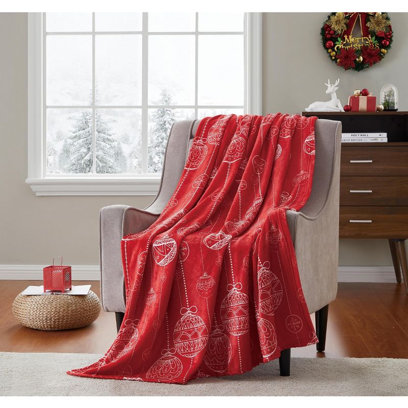 Kate Aurora Holiday Living Red Spice Christmas Ornaments Plush Accent Throw Blanket - 50 in. W x 60 in. L, 1 of 4