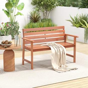 Costway Patio Solid wood Bench Wood 2-Seat Chair with Slatted Seat & Inclined Backrest