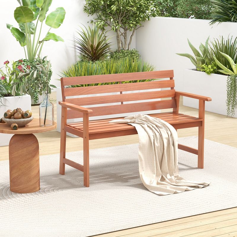 Costway Patio Solid wood Bench Wood 2-Seat Chair with Slatted Seat & Inclined Backrest, 1 of 11